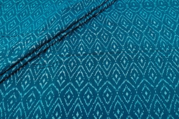 Sea Blue Mercerised Fine Handloom Ikkat Tie-Dye Pure Soft Cotton Fabric