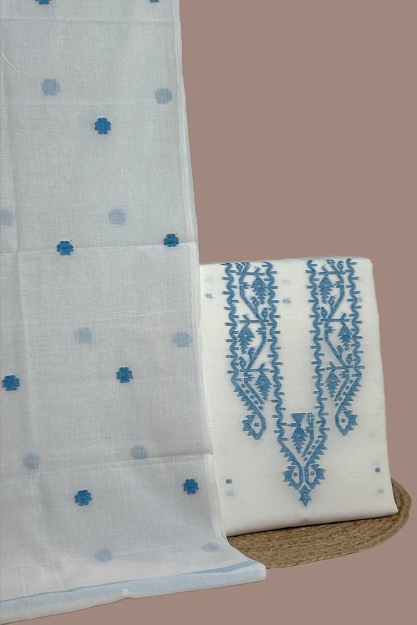 3Pc (3mtr Top) Handloom Woven Neck Design Soft Cotton Top(3m) Fabric Set