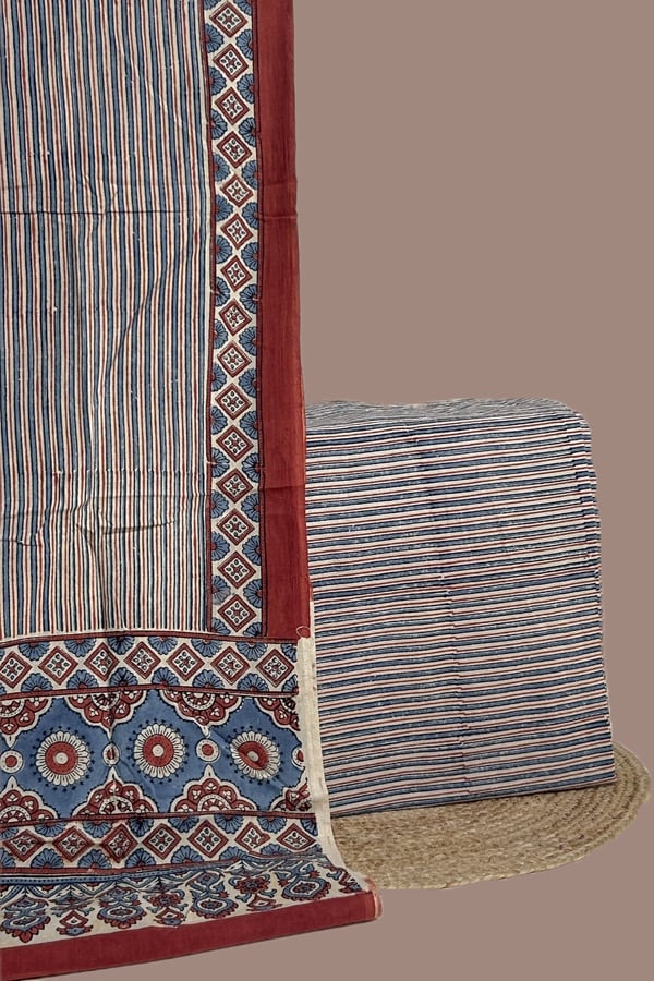 2pc Ajrakh HandCrafted Cotton Dupatta and Top Cotton Fabric Set