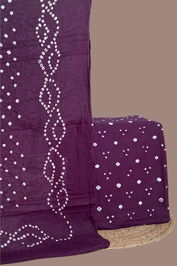 2pc Bandhani Cotton Dupatta with Cotton Bandhani Top Fabric Set