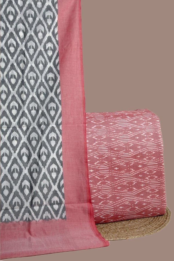 2pc Ikkat Cotton Dupatta and Handloom Soft Ikkat Cotton Top Fabric Set