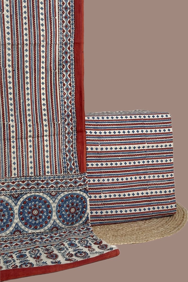 2pc Ajrakh HandCrafted Cotton Dupatta and Top Cotton Fabric Set