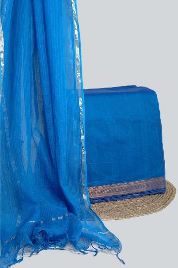 2pc Kota Doria Dupatta and Mangalgiri Zari Border Handwoven Pure Cotton Set