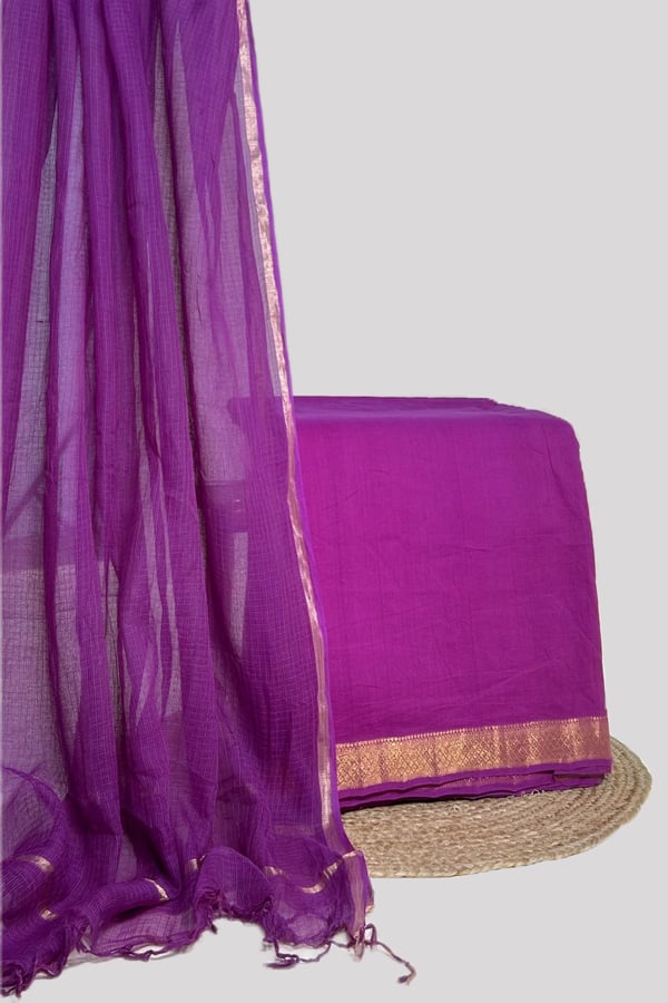 2pc Kota Doria Dupatta and Mangalgiri Zari Border Handwoven Pure Cotton Set