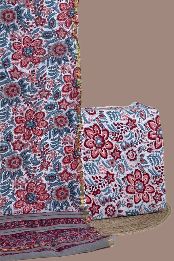 2Pc Blockprinted Cotton Dupatta and Pure Soft Cotton Top Fabric Set 2Pc Blockprinted Cotton Dupatta and Pure Soft Cotton Top Fabric Set - Image 1