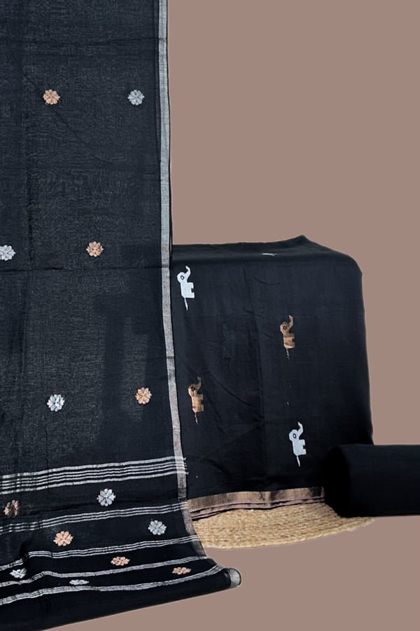 3Pc Handloom Cotton Dupatta with COTTONSILK Woven Motif Top & Handloom Soft Cotton Bottom Fabric Set 3Pc Handloom Cotton Dupatta with COTTONSILK Woven Motif Top & Handloom Soft Cotton Bottom Fabric Set - Image 1