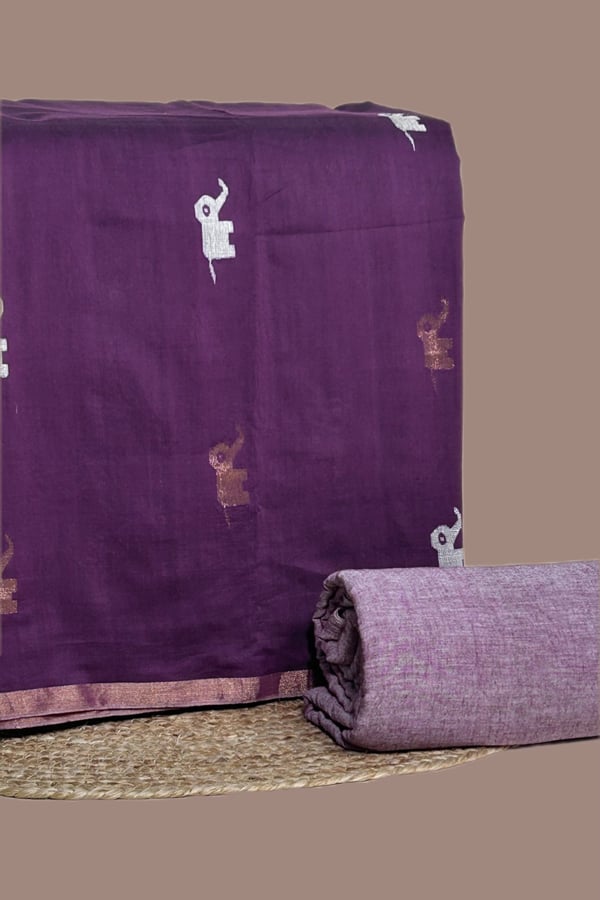 2Pc Handloom COTTONSILK Woven Motif Top with Handloom Soft Cotton Bottom Fabric Set 2Pc Handloom COTTONSILK Woven Motif Top with Handloom Soft Cotton Bottom Fabric Set - Image 1