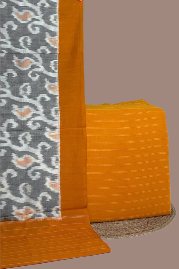 2Pc Ikkat Cotton Dupatta and Handloom Woven Stripes Soft Cotton Top Fabric Set 2Pc Ikkat Cotton Dupatta and Handloom Woven Stripes Soft Cotton Top Fabric Set - Image 1