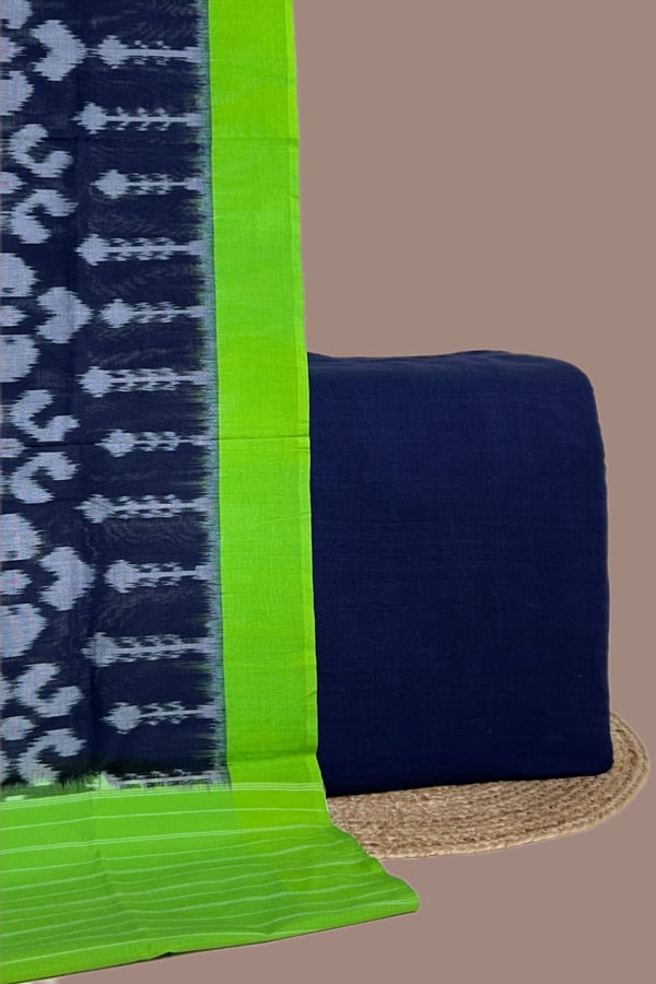 2Pc Ikkat Cotton Dupatta and Handloom Soft Cotton Top Fabric Set 2Pc Ikkat Cotton Dupatta and Handloom Soft Cotton Top Fabric Set - Image 1
