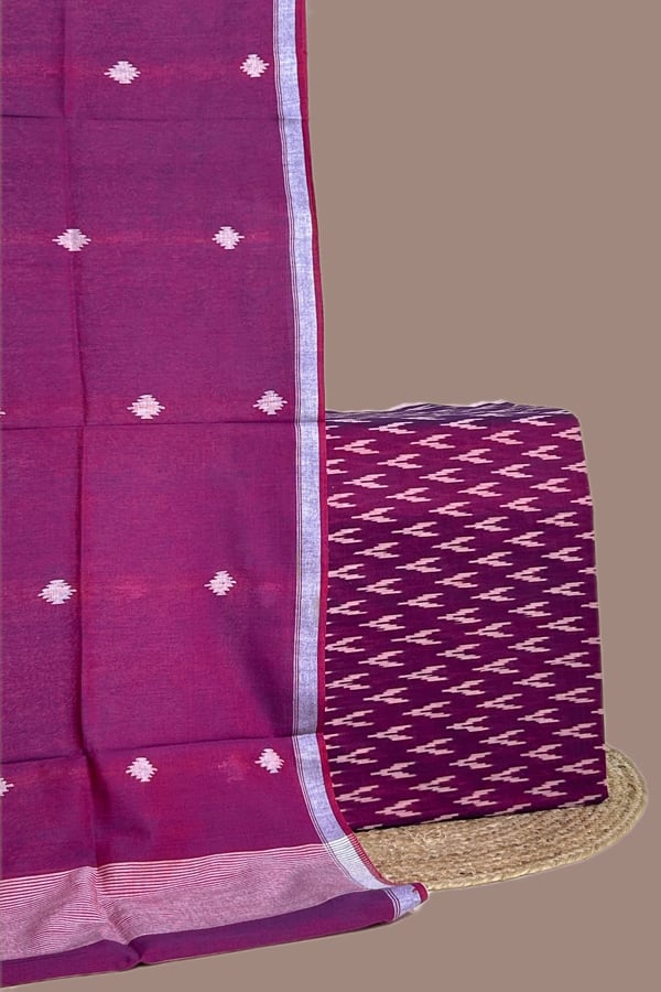 2Pc Handloom Cotton Dupatta and Handloom Ikkat Top Fabric Set 2Pc Handloom Cotton Dupatta and Handloom Ikkat Top Fabric Set - Image 1