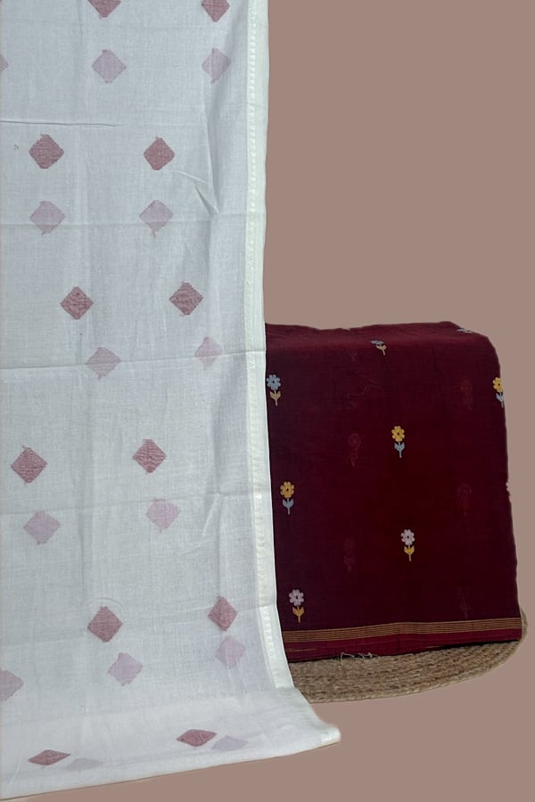 2Pc Handloom Cotton Dupatta and Handloom Woven Design Top Fabric Set 2Pc Handloom Cotton Dupatta and Handloom Woven Design Top Fabric Set - Image 1