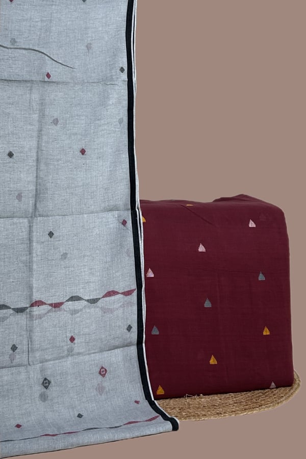 2Pc Handloom Cotton Dupatta and Handloom Woven Design Top Fabric Set 2Pc Handloom Cotton Dupatta and Handloom Woven Design Top Fabric Set - Image 1