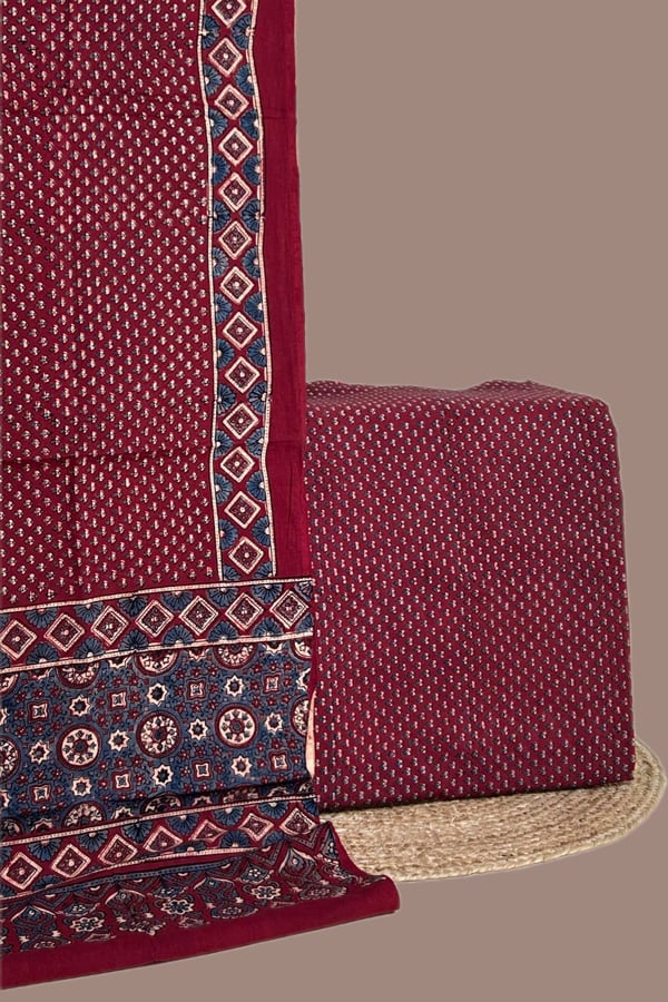 2Pc Ajrakh HandCrafted Cotton Dupatta and Top Cotton Fabric Set 2Pc Ajrakh HandCrafted Cotton Dupatta and Top Cotton Fabric Set - Image 1