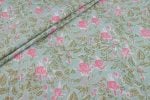 Mint Blue Floral Handblock Printed 100% Pure Soft Cotton Fabric