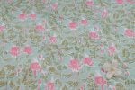 Mint Blue Floral Handblock Printed 100% Pure Soft Cotton Fabric - Image 2