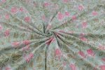 Mint Blue Floral Handblock Printed 100% Pure Soft Cotton Fabric - Image 3