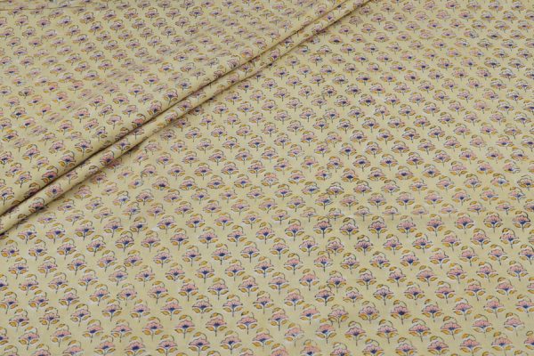 Lemon Yellow Floral Handblock Printed 100% Pure Soft Cotton Fabric
