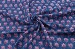 Blue Floral Handblock Printed 100% Pure Soft Cotton Fabric - Image 3