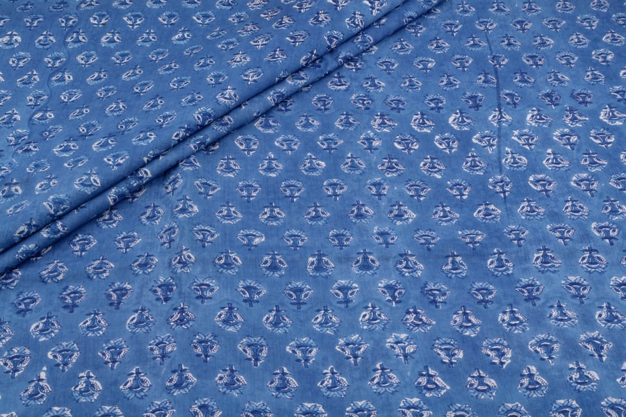Blue Floral Handblock Printed 100% Pure Soft Cotton Fabric Blue Floral Handblock Printed 100% Pure Soft Cotton Fabric - Image 1