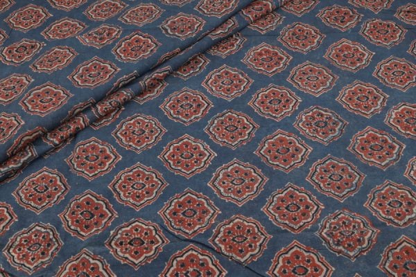 Natural Blue Dye Handblock Ajrakh Printed Cotton Fabric