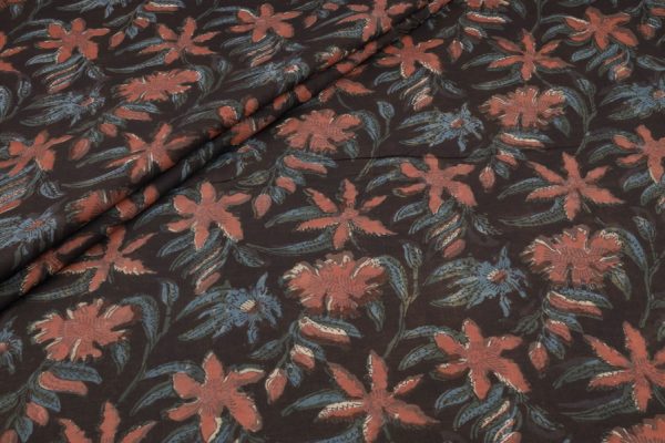 Natural Black Bagru Handblock Printed Cotton Fabric