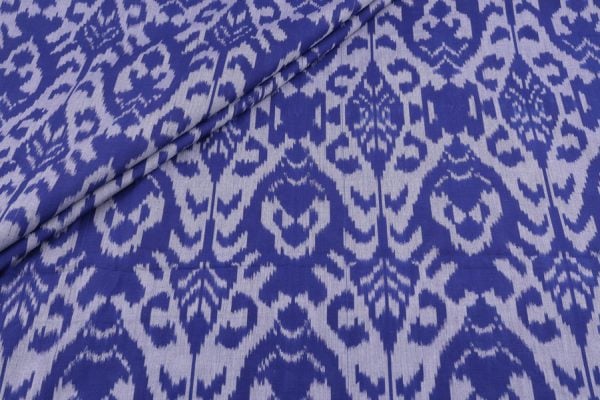 Ultramarine Blue Mercerised Fine Handloom Ikkat Tie-Dye Pure Soft Cotton Fabric