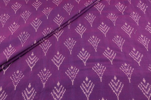 Purple Mercerised Fine Handloom Ikkat Tie-Dye Pure Soft Cotton Fabric