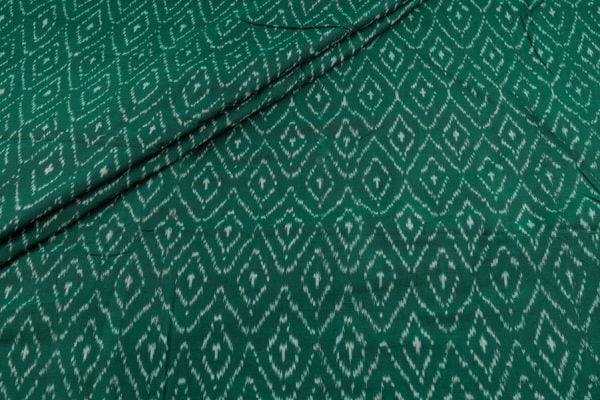 Green Mercerised Fine Handloom Ikkat Tie-Dye Pure Soft Cotton Fabric