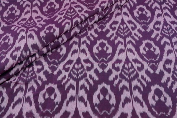 Purple Mercerised Fine Handloom Ikkat Tie-Dye Pure Soft Cotton Fabric