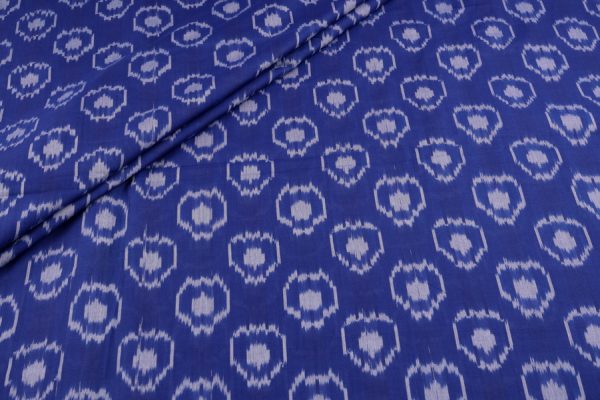 Ultramarine Blue Mercerised Fine Handloom Ikkat Tie-Dye Pure Soft Cotton Fabric