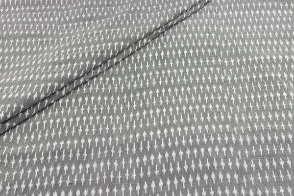 Gray Mercerised Fine Handloom Ikkat Tie-Dye Pure Soft Cotton Fabric