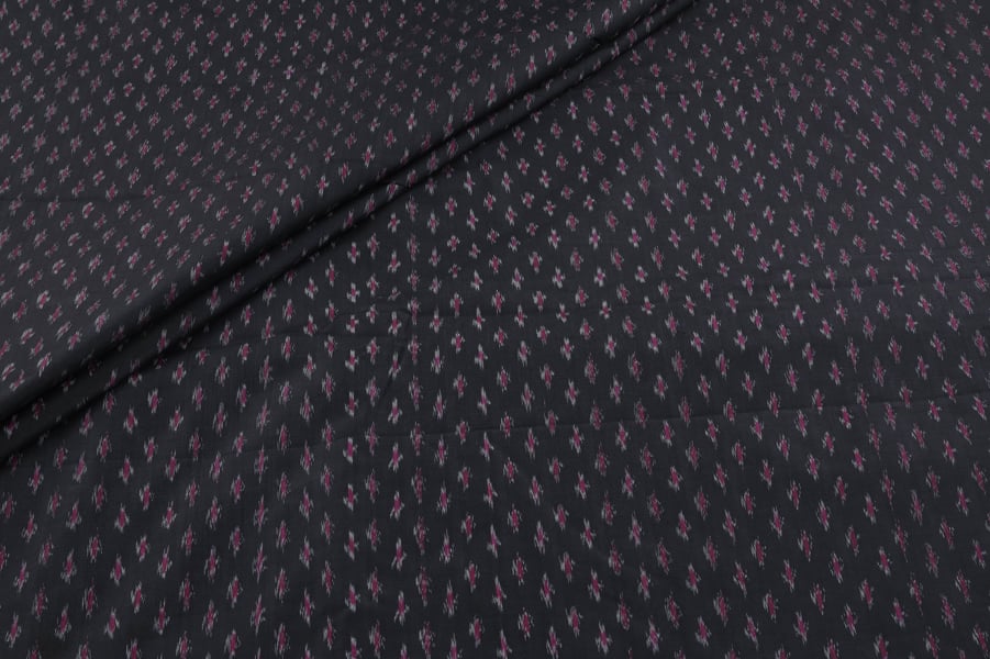 Black Authentic Handwoven Soft Silk-Cotton Ikkat Fabric Black Authentic Handwoven Soft Silk-Cotton Ikkat Fabric - Image 1