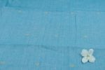 Sky Blue Woven Design Flowy HandLoom Pure Soft Cotton Fabric - Image 2