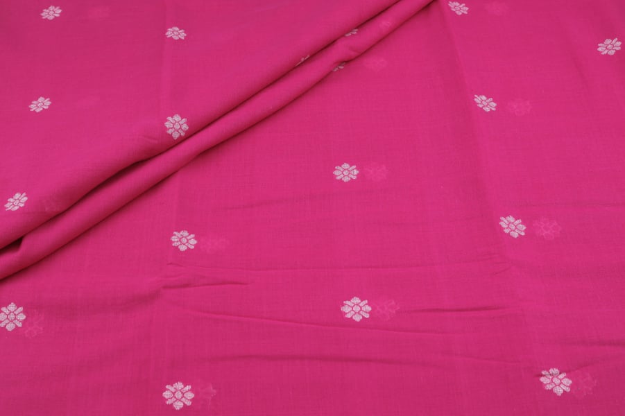 Bright Pink Woven Design Flowy HandLoom Pure Soft Cotton Fabric Hot Pink Woven Design Flowy HandLoom Pure Soft Cotton Fabric - Image 1