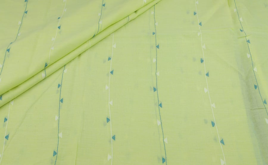 Light Green Woven Design Flowy HandLoom Pure Soft Cotton Fabric Pre-Cut 1m Light Green Woven Design Flowy HandLoom Pure Soft Cotton Fabric - Image 1