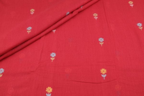 Cherry Red Woven Design Flowy HandLoom Pure Soft Cotton Fabric