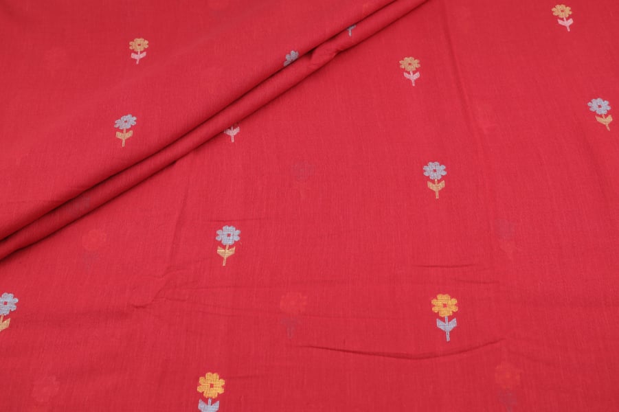 Cherry Red Woven Design Flowy HandLoom Pure Soft Cotton Fabric Cherry Red Woven Design Flowy HandLoom Pure Soft Cotton Fabric - Image 1