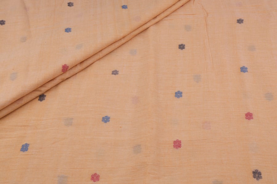 Light Orange Woven Design Flowy HandLoom Pure Soft Cotton Fabric Light Orange Woven Design Flowy HandLoom Pure Soft Cotton Fabric - Image 1