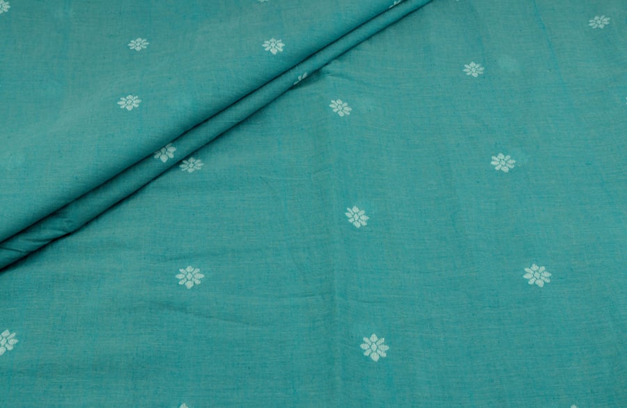 Mint Blue Woven Design Flowy HandLoom Pure Soft Cotton Fabric Mint Blue Woven Design Flowy HandLoom Pure Soft Cotton Fabric - Image 1