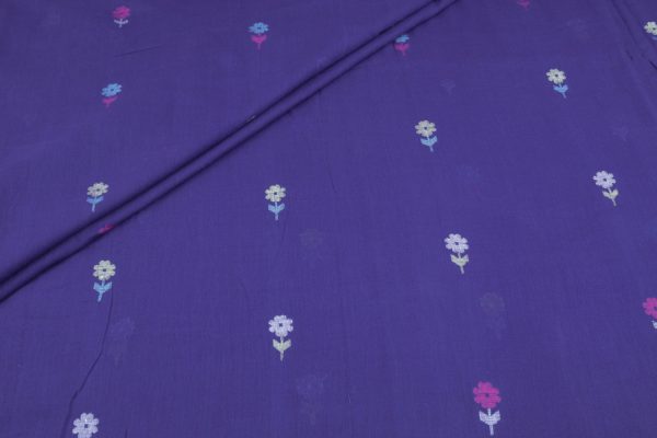 Prc-Cut 2.10m Blue Iris Woven Design Flowy HandLoom Pure Soft Cotton Fabric