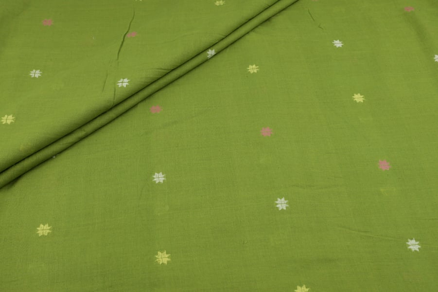 Yellowish Green Woven Design Flowy HandLoom Pure Soft Cotton Fabric Yellowish Green Woven Design Flowy HandLoom Pure Soft Cotton Fabric - Image 1