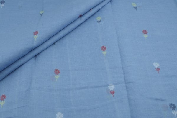Ice Blue Woven Design Flowy HandLoom Pure Soft Cotton Fabric