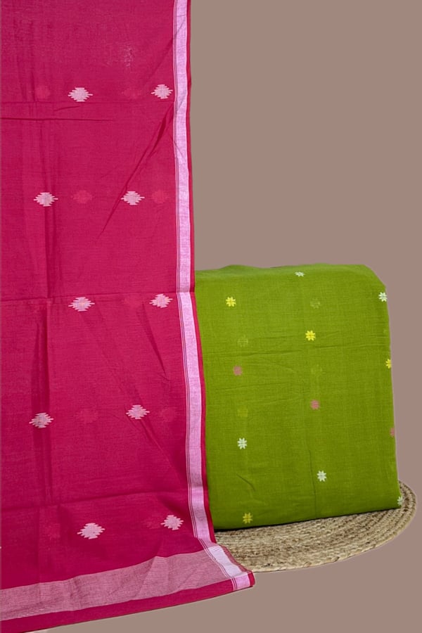 2pc Handloom Cotton Dupatta and Handloom Woven Design Top Fabric Set 2pc Handloom Cotton Dupatta and Handloom Woven Design Top Fabric Set - Image 1