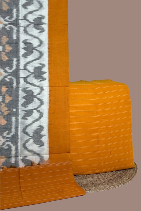 2pc Ikkat Cotton Dupatta and Handloom Woven Stripes Soft Cotton Top Fabric Set 2pc Ikkat Cotton Dupatta and Handloom Woven Stripes Soft Cotton Top Fabric Set - Image 1