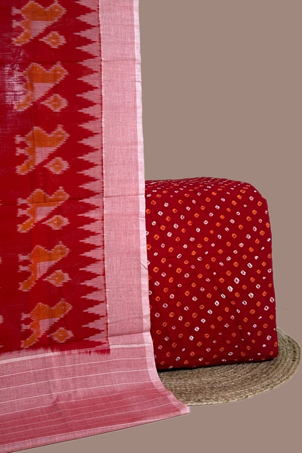 2pc Ikkat Cotton Dupatta and Bandhani Soft Cotton Top Fabric Set 2pc Ikkat Cotton Dupatta and Bandhani Soft Cotton Top Fabric Set - Image 1