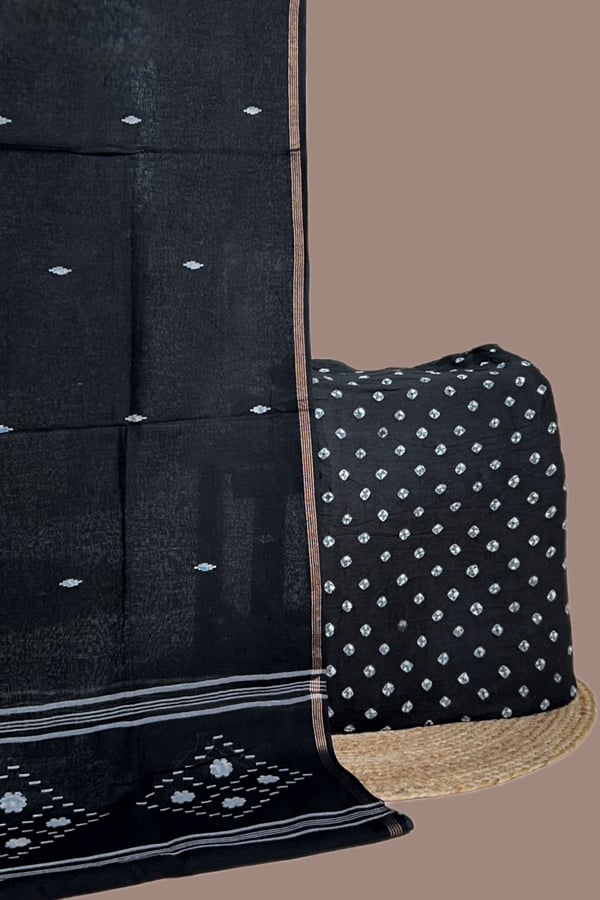2pc Handloom Cotton Dupatta and Bandhani Cotton Top Fabric Set 2pc Handloom Cotton Dupatta and Bandhani Cotton Top Fabric Set - Image 1