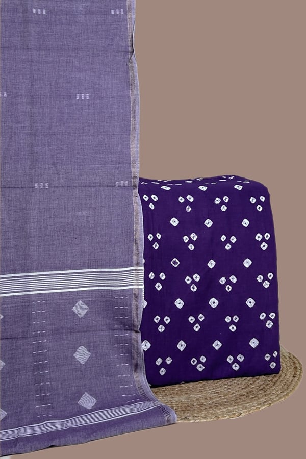 2pc Handloom Cotton Dupatta and Bandhani Cotton Top Fabric Set 2pc Handloom Cotton Dupatta and Bandhani Cotton Top Fabric Set - Image 1
