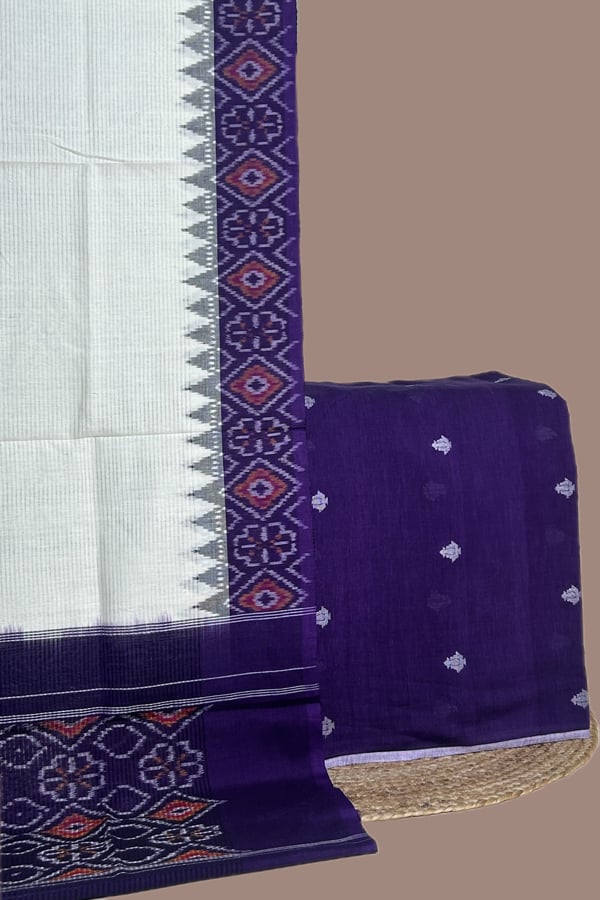 Purple - 2pc Ikkat Cotton Dupatta and Handloom Woven Motif Cotton Top Fabric Set Purple - 2pc Ikkat Cotton Dupatta and Handloom Woven Motif Cotton Top Fabric Set - Image 1
