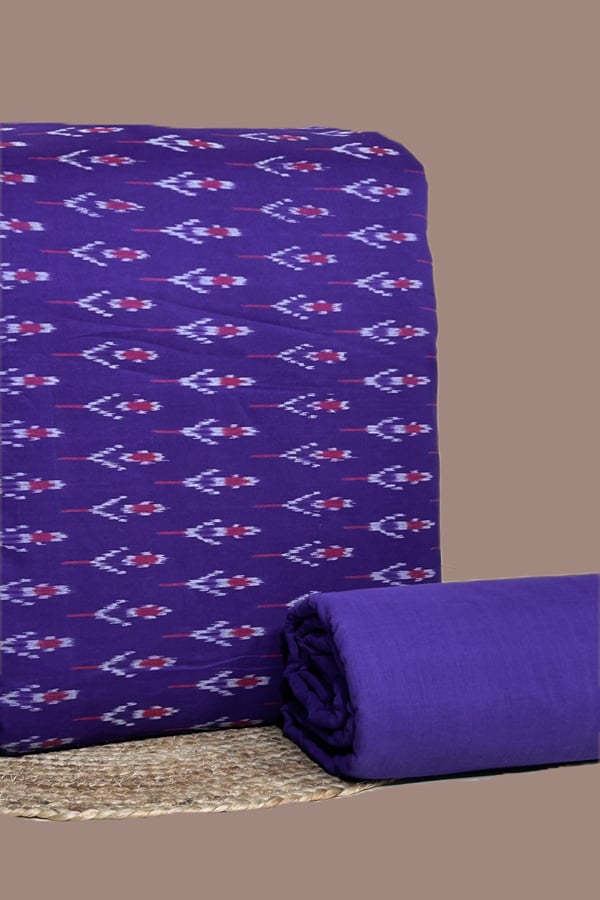 Purple - 2pc HandCrafted Ikkat Top and Mangalgiri Cotton Bottom Fabric Set Purple - 2pc HandCrafted Ikkat Top and Mangalgiri Cotton Bottom Fabric Set - Image 1