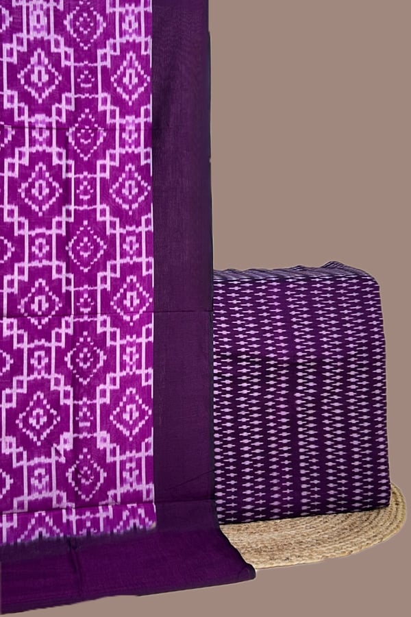 Purple - 2pc Ikkat Cotton Dupatta and Handloom Soft Ikkat Cotton Top Fabric Set Purple - 2pc Ikkat Cotton Dupatta and Handloom Soft Ikkat Cotton Top Fabric Set - Image 1